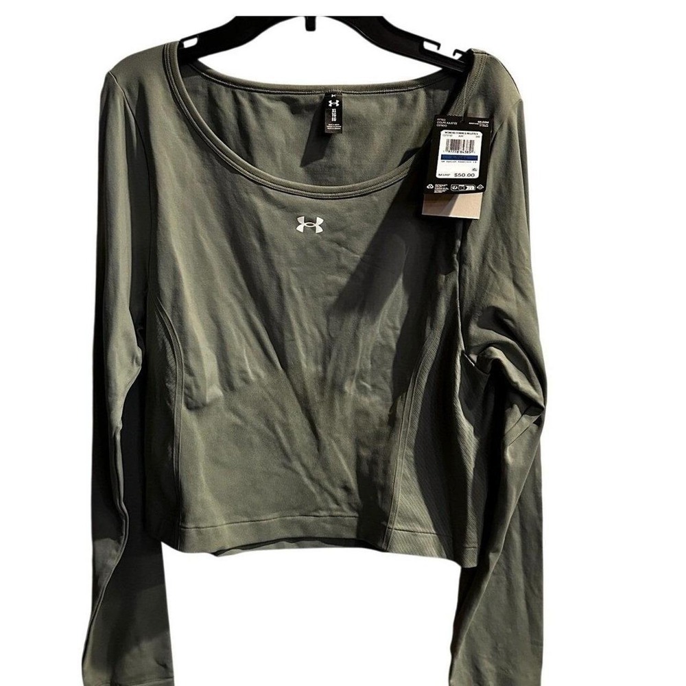 Under Armour Womens Olive Green Seamless Long Sleeve Crop Top XL 1379201-390